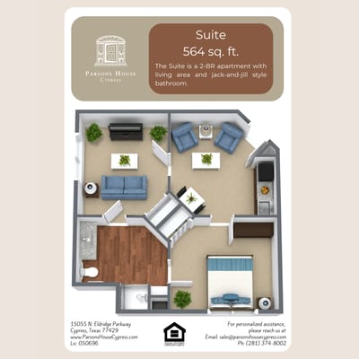 Floor plan of a 2-bedroom suite