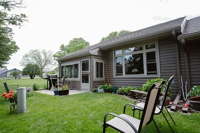 Outdoor seating area with garden space
