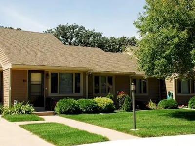 Exterior view of courtyard-style housing units
