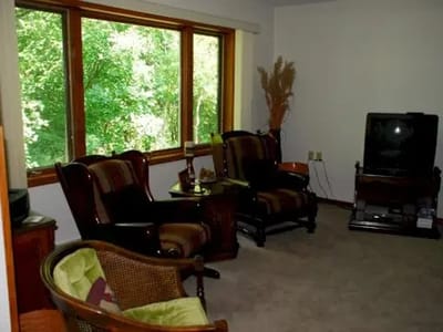 Comfortable seating area with a view of nature