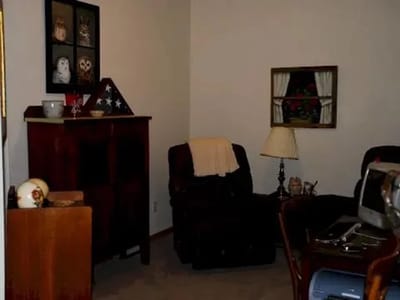 Cozy interior room with furniture and decorations.
