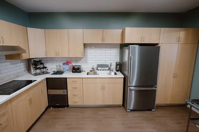 Modern kitchen with appliances and wooden cabinets