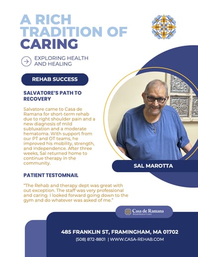 Patient testimonial with resident Sal and supportive staff