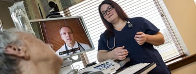 Healthcare professional consulting through a video call