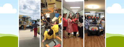 Residents and staff engaged in activities and celebrations.