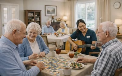 Residents enjoying a game and music together.