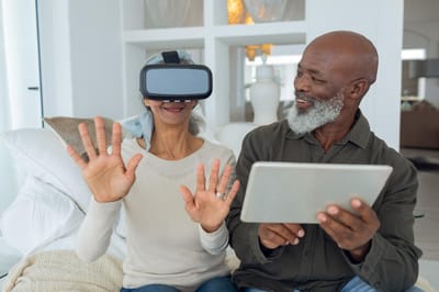 Seniors enjoying virtual reality and technology.