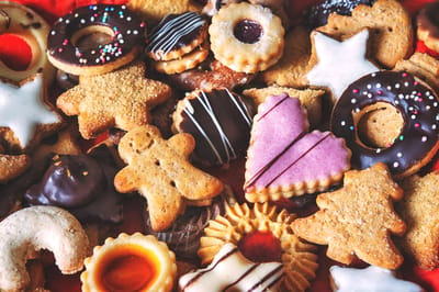 A variety of decorated cookies