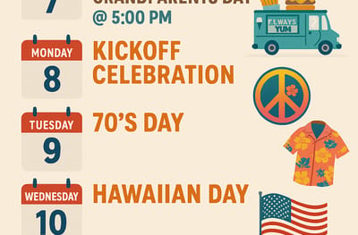 Event schedule with themed days for residents
