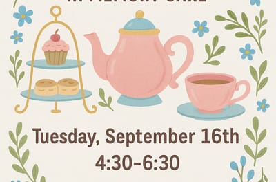 Illustration of tea set and treat for event