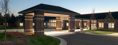 Main entrance of WellBridge of Novi facility at dusk
