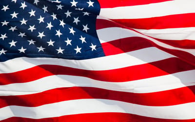 Close-up of the American flag waving
