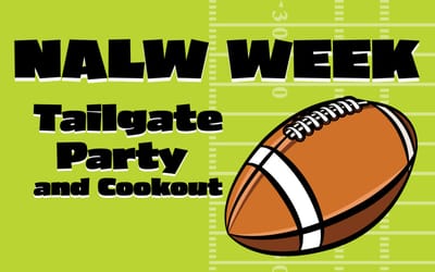 Football-themed promotional graphic for a party.
