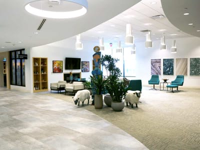 Interior common area with seating and decor.
