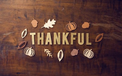 Decorative autumn-themed letters spelling 'THANKFUL'