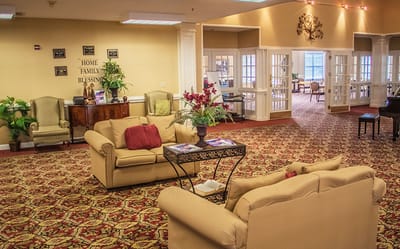 Cozy common area with seating and decor.