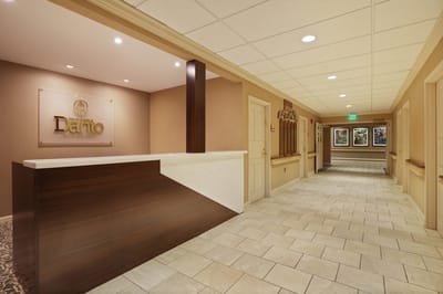Reception area with facility branding