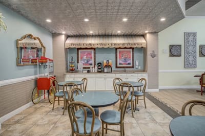 Interior common area with coffee service and seating