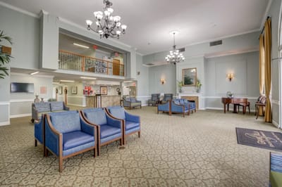 Bright and spacious common area with seating