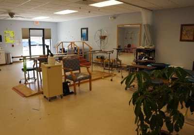 Interior view of a therapy room with equipment