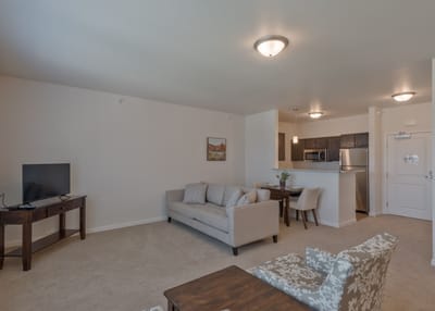 Interior view of a small living room area in a senior facility