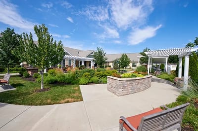 Beautiful garden area with benches and walkways