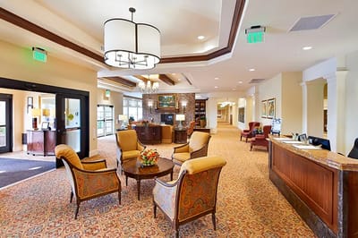 Bright and inviting common area with seating