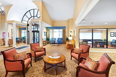 Bright interior of a common area with seating