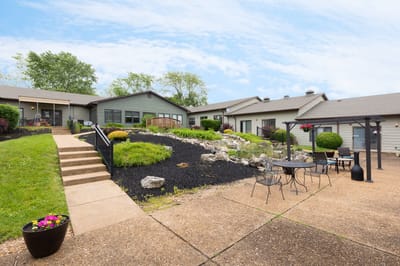 Outdoor space with landscaped garden and seating