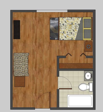 Floor plan of a private resident room