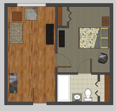 Floor plan of a private resident room