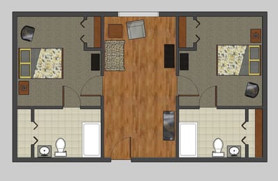 Architectural floor plan of a resident unit layout