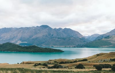 Landscape view of mountains and a lake
