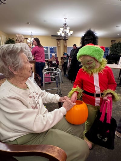 Residents participating in a Halloween activity