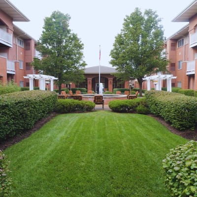 A landscaped garden area in the facility