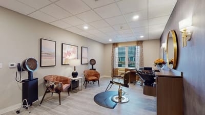 Bright and inviting salon area with cozy seating