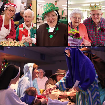 Residents celebrating with festive costumes and activities