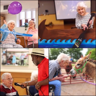 Residents participating in various activities indoors