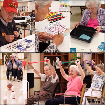 Residents engaging in various activities inside the facility
