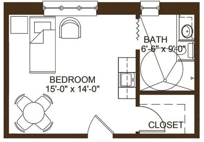 Architectural floor plan of a resident room