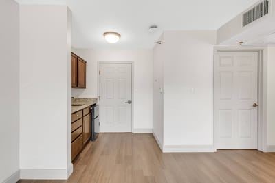 Interior view of a resident kitchen space