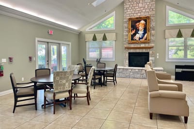 Common area with seating and fireplace