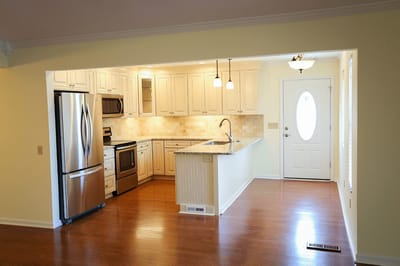 Bright and modern kitchen interior with appliances