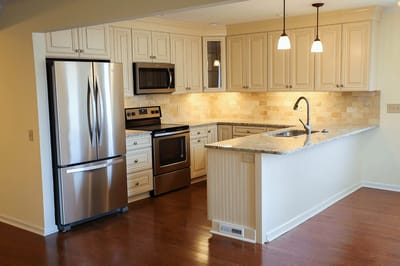 Modern kitchen interior with stainless steel appliances