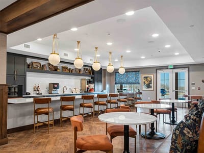 Interior view of a modern common area with seating and decor
