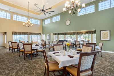 Bright dining room set for a meal service