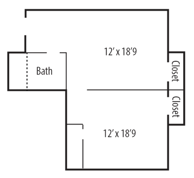 Architectural floor plan of a resident unit