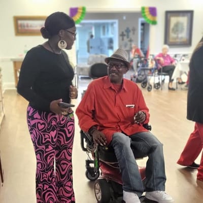 Residents interacting in a communal area