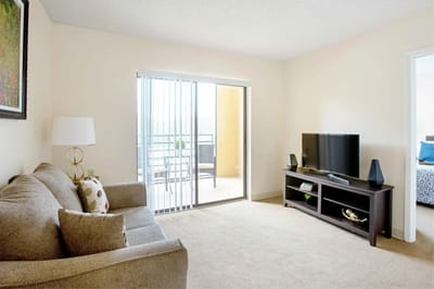 Cozy interior living room with a couch and TV