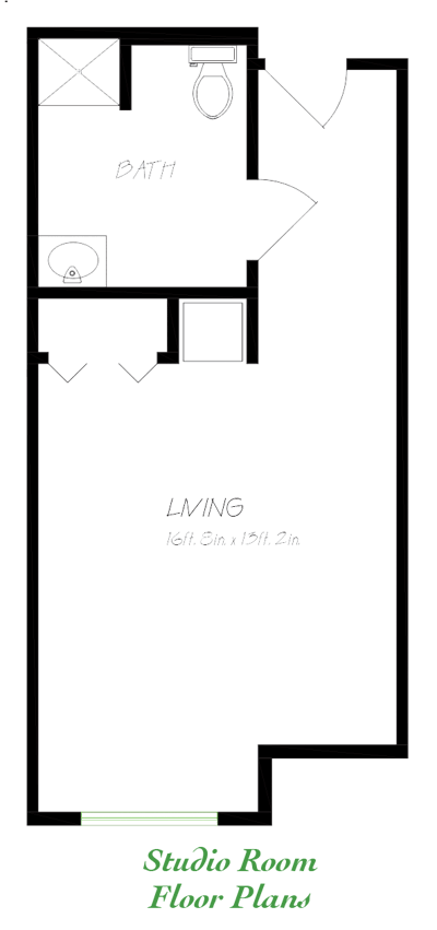 Architectural floor plan of a studio room
